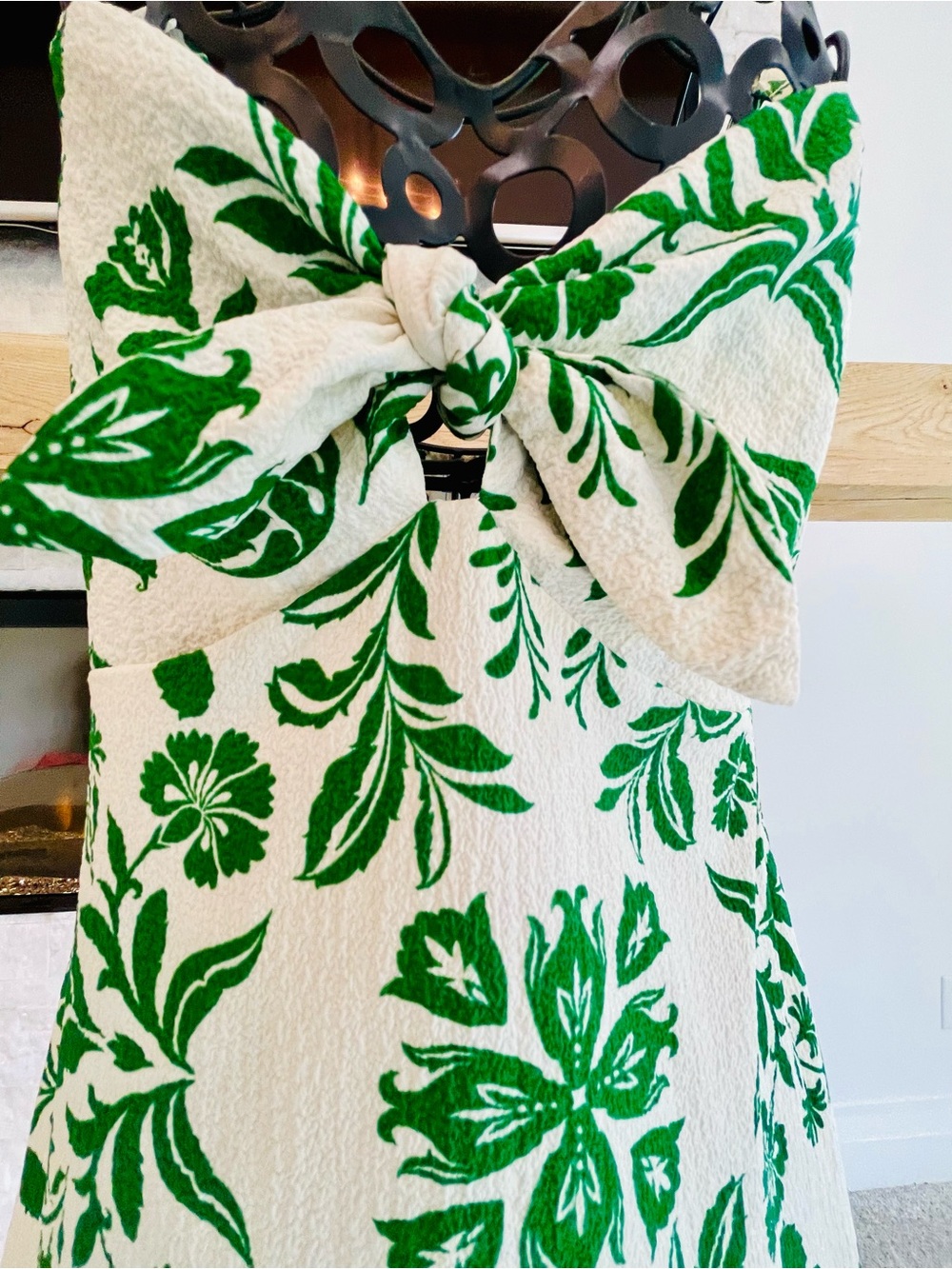 Ladies' Green Floral Bow Dress - Perfect White & Green